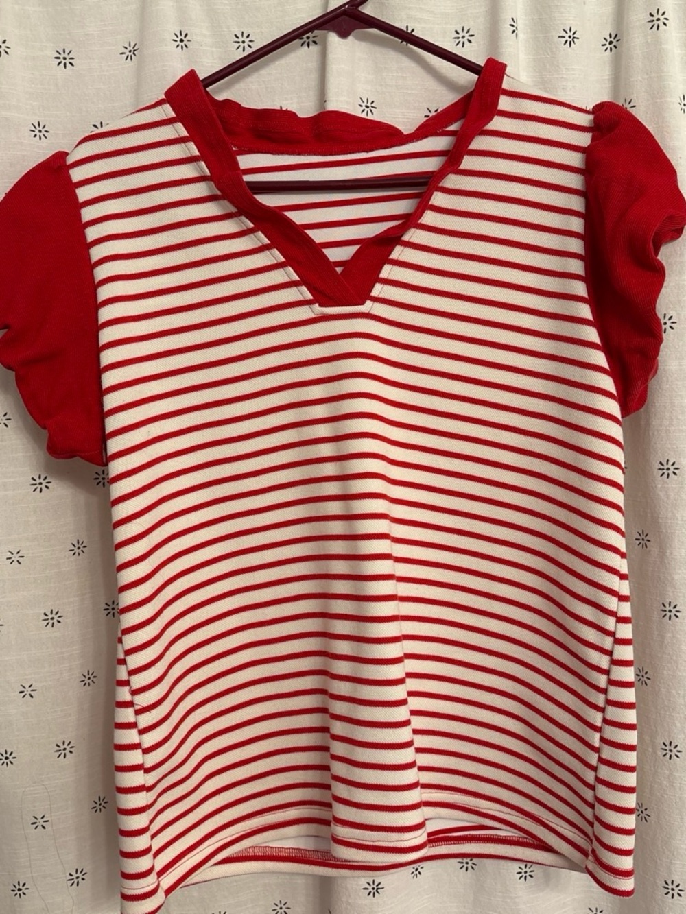 Red & White Striped Short Sleeve Top